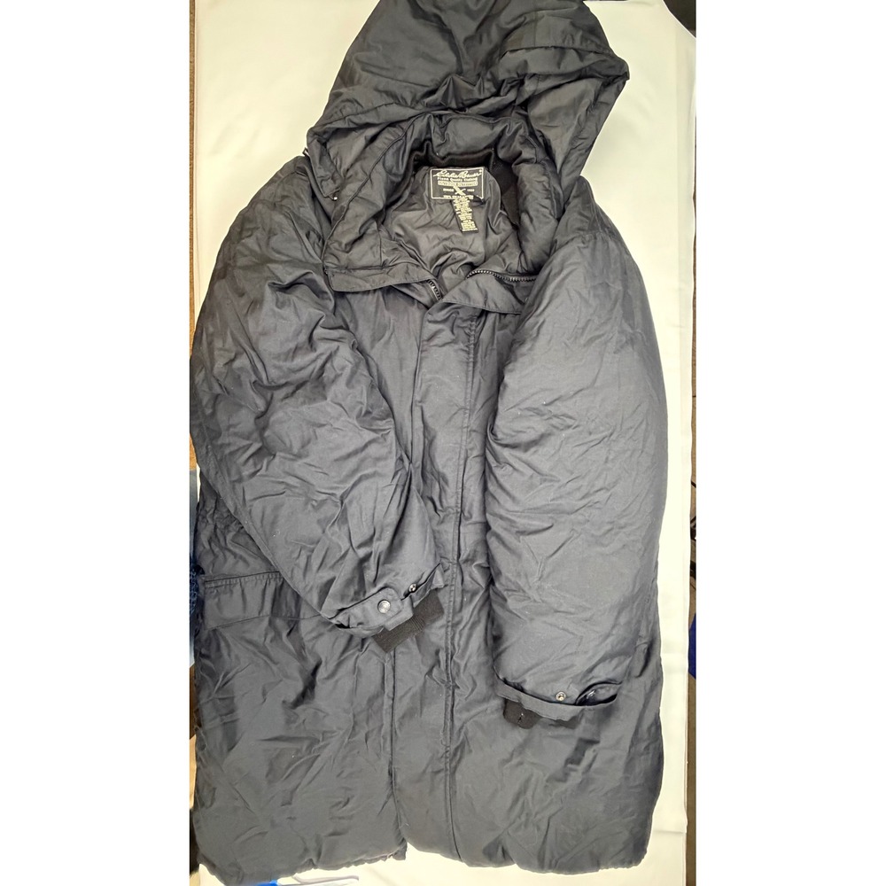 Eddie Bauer Mens XL Goose Down Parka Hooded Winter Coat Black Outdoor Outfitter